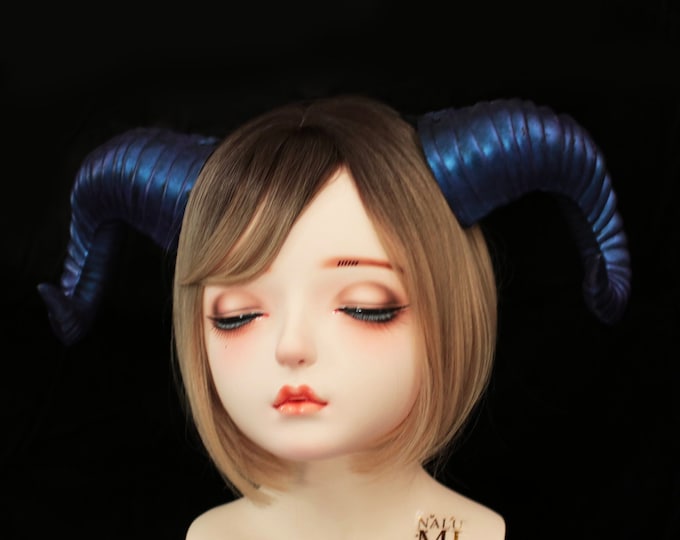 Galaxy Purple Blue Huge Horn Forest Gothic Demon Nymph Ram Horn Headdress Headband Punk Evil sheep Diablo Photography Cosplay【NALUMI】