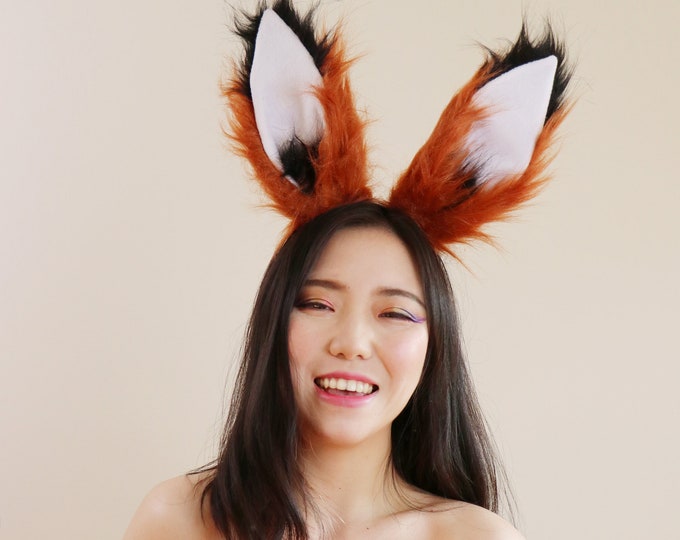 Red Brown Black Fox Ears Long fur Cosplay Animal Furry Bunny ears Rabbit Easter NALUMI