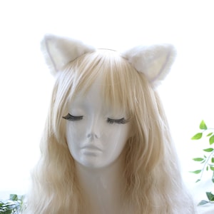 Cat ears Kitty Headwear White Furry Animal Headband Costume Bow Bells morning