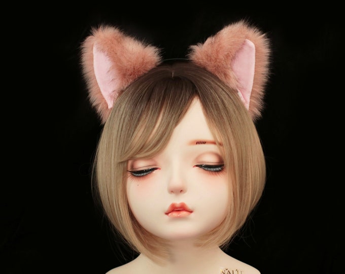 Cat ears Kitty Headwear Flesh Pink Dusty Pink Furry Animal Headband Costume Bow Bells Twinkle