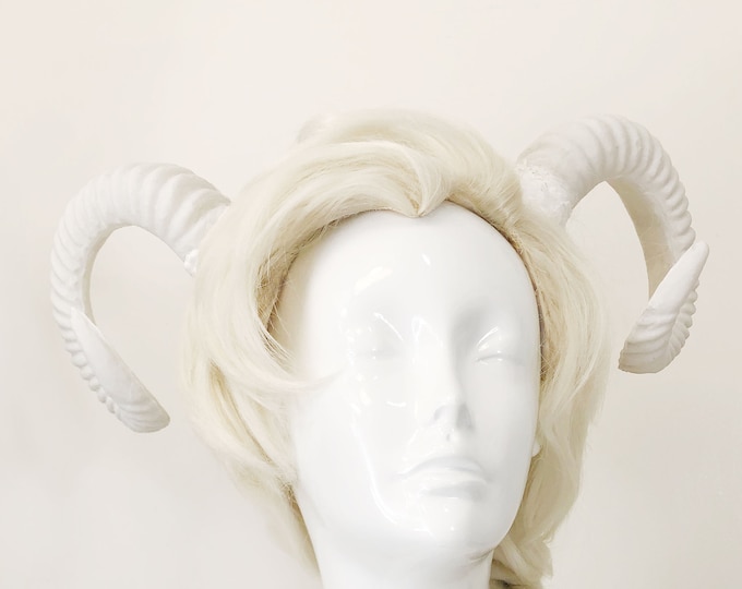 White Horn Demon Angel Nymph Ram Horn Headdress Diablo Sheep Costume
