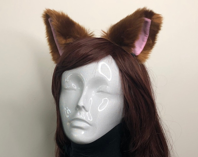 Cat ears Kitty Headwear Brown Furry Pink inside Animal Headband Costume Bow Bells