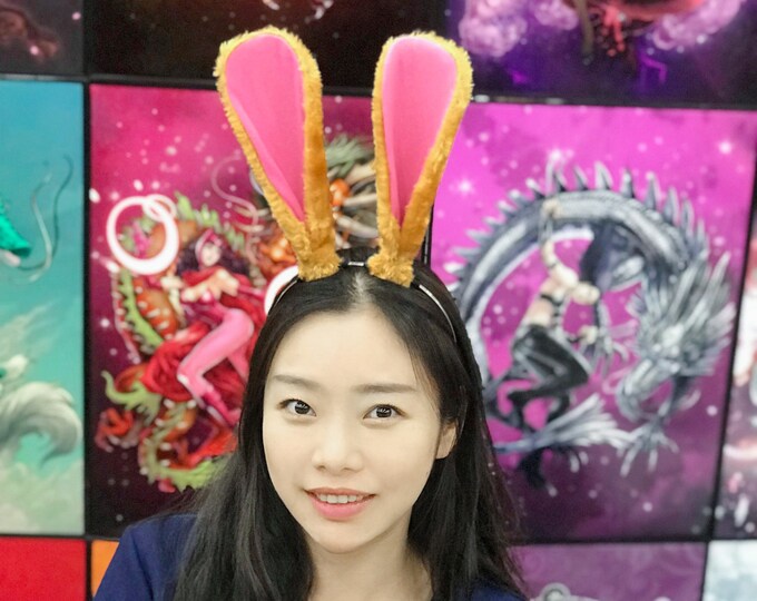 Yellow Brown Rabbit Ears Bunny Ears Short fur Khaki Earthy Cosplay Animal Furry Costume Easter Halloween NALUMI