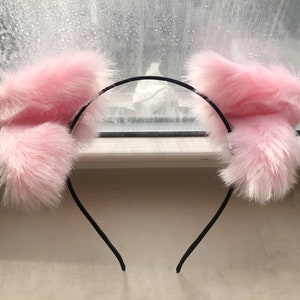 Pink Cat ears Kitty kitten Cosplay Anime Headwear Long Furry Animal Hair clip Hairpin Costume Natural Simulation