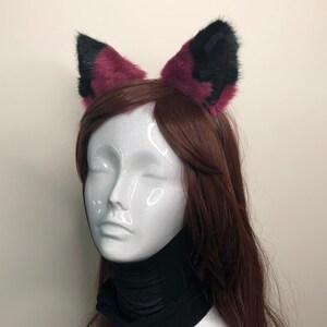 Cat ears Kitty Headwear Berry Wine Red Wine Black Top Black Inside Furry Animal Headband Costume Bow Bells