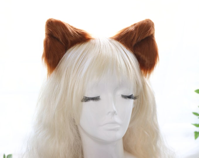 Coffee Brown Cat ears Kitty kitten Cosplay Anime Headwear Long Mix Furry Animal Hair clip Hairpin Costume Natural Simulation
