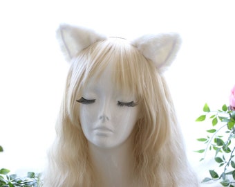 Cat ears Kitty Headwear White Furry Animal Headband Costume Bow Bells morning