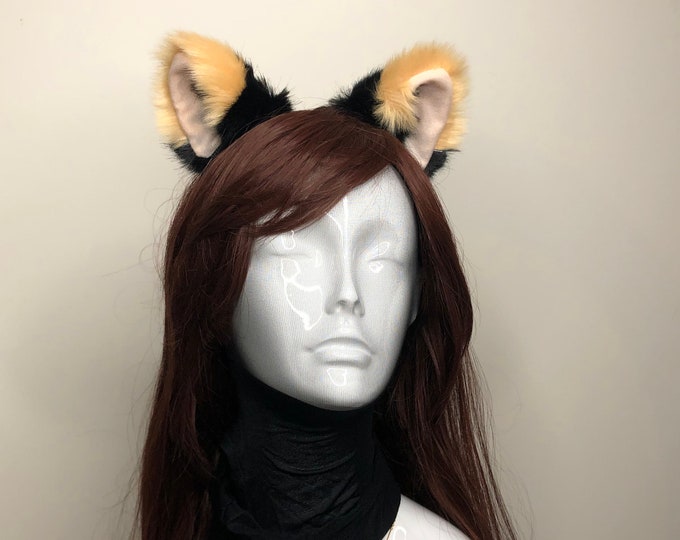 Big Cat ears Kitty Cosplay Headwear Black Furry Light Yellow Inside Animal Headband Costume