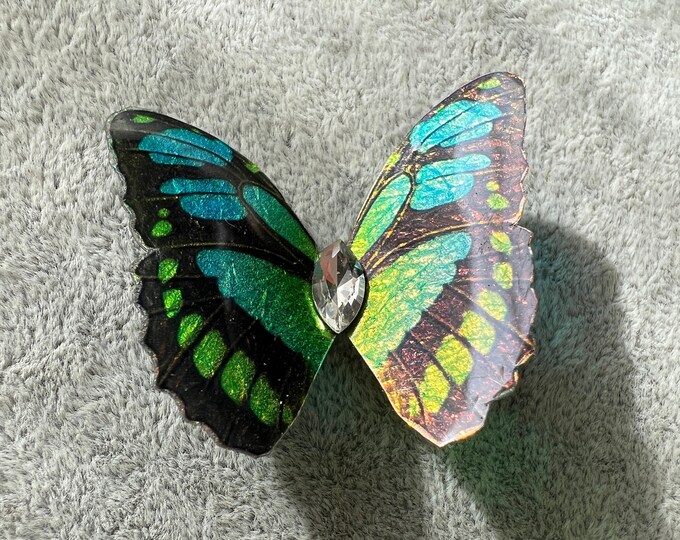 Black Blue Green Shiny Butterfly Hair Clip Nymph Natural Hair Pin Gift For Her