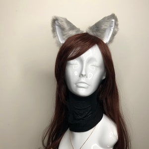 Cat ears Kitty Cosplay Headwear Light Gray Furry White inside Animal Headband Costume