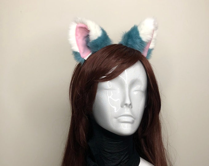 Cat Ears Kitty Cosplay Headwear Blue Cyan-Blue White Furry Pink Inside Animal Headband Costume