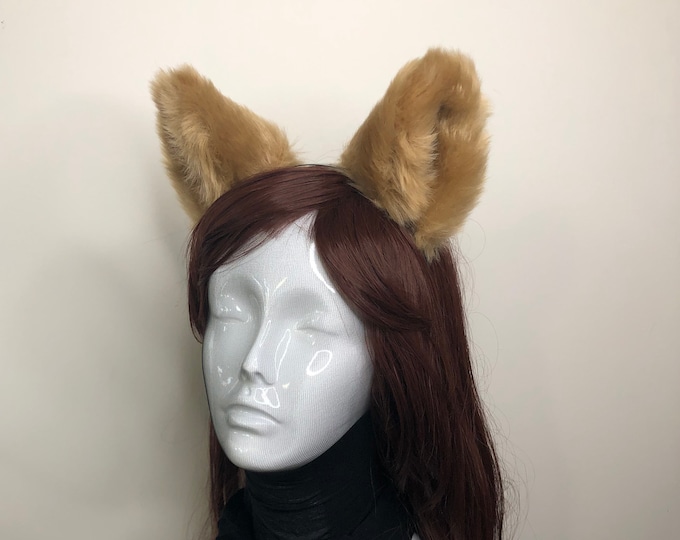 Big Cat ears Kitty Fox Headwear Light Brown Soft Furry Thick Fur inside Animal Headband Costume