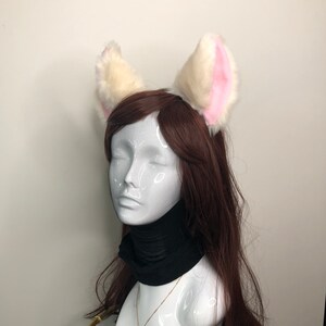 Big Cat Fox ears Kitty Cosplay Headwear Beige Furry Pink inside Animal Headband Costume