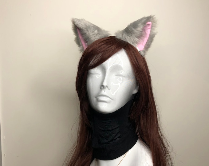 Cat ears Kitty Cosplay Headwear Gray Furry pink Inside Animal Headband Costume
