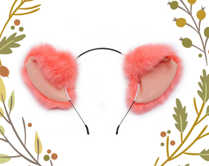 Big Cat ears Kitty Headwear Light Orange Furry Animal Headband Costume Bow Bells