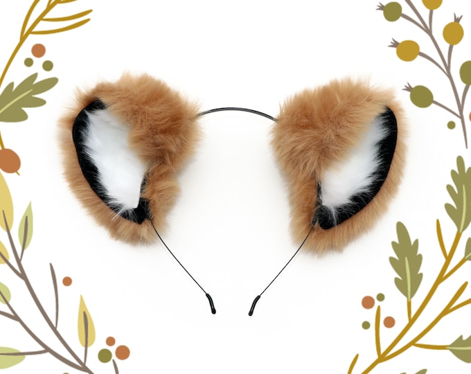Cat ears Kitty Head wear Light Brown White Black Furry Animal Headband Costume Bow Bells