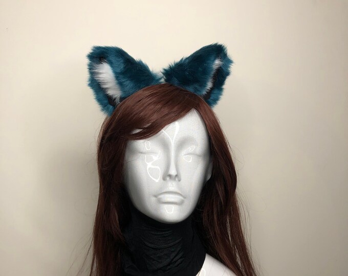 Cat ears Kitty Cosplay Headwear Dark Blue Furry White Fur Inside Animal Headband Costume