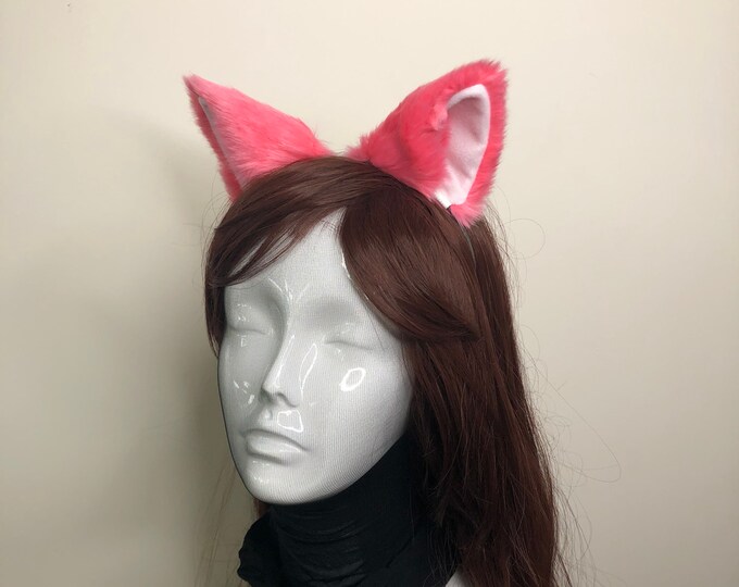 Cat ears Kitty Headwear Pink Furry Light Pink inside Animal Headband Costume Bow Bells