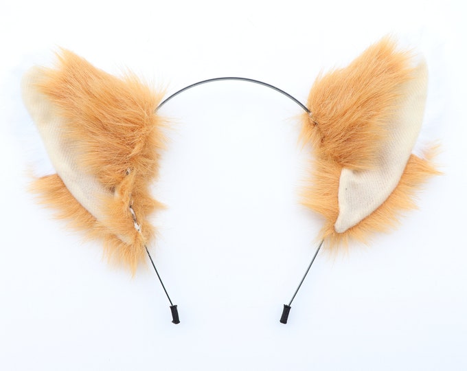 Cat ears Kitty Fox ears Cosplay Headwear  Tan Yellow White Furry Animal Headband Costume