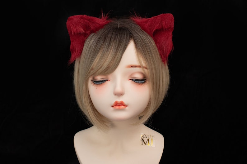 Wine Red Cat Ears Hair Clips — Furry Kitty Ears, Neko Cosplay Costume