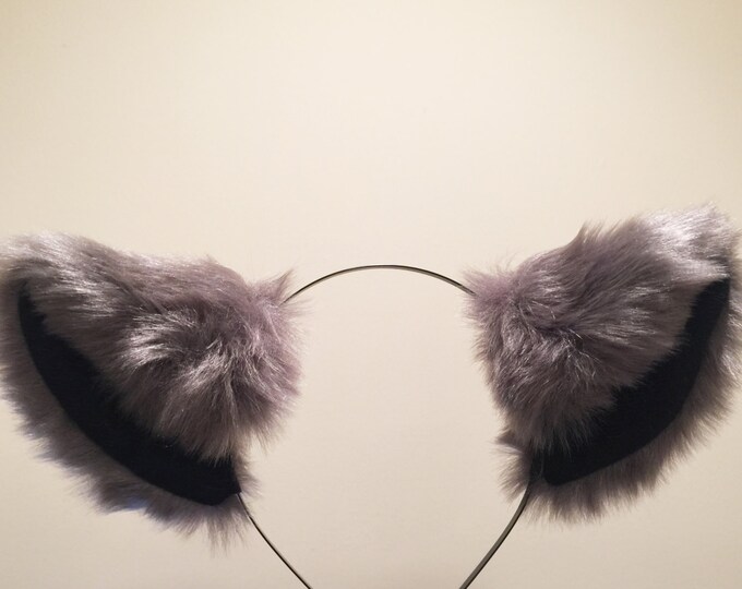 Cat ears Kitty Headwear Dark Warm Grey Black Inside Furry Animal Headband Costume Bow Bells