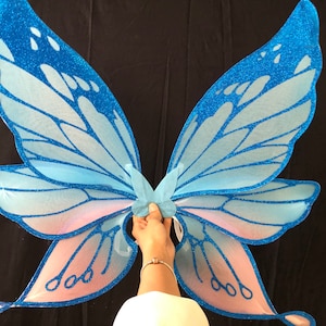 Elsa Blue Pink Colorful Frozen Princess Butterfly Wing 3 Layers Cosplay Costume Big handmade Elf Halloween NALUMI