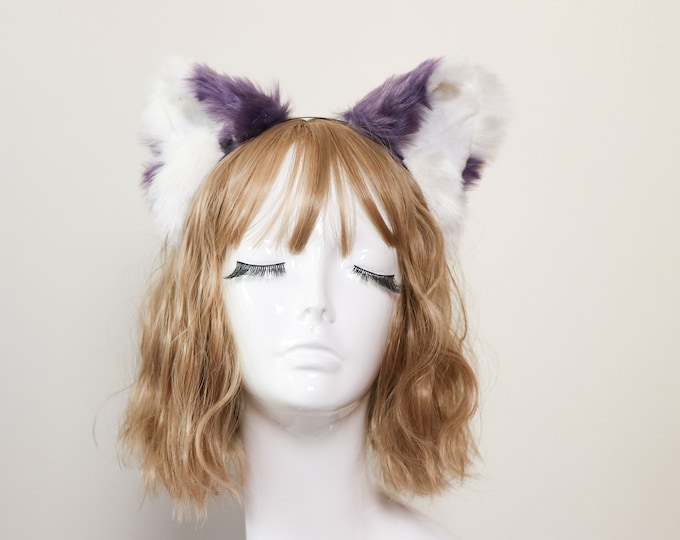 Cat ears Kitty Headwear Watermelon Purple/White Furry Animal Headband Costume Bow Bells