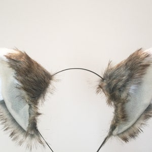 Cat ears Kitty Wolf Headwear Coffe Brown Warm Grey Furry Animal Headband Costume