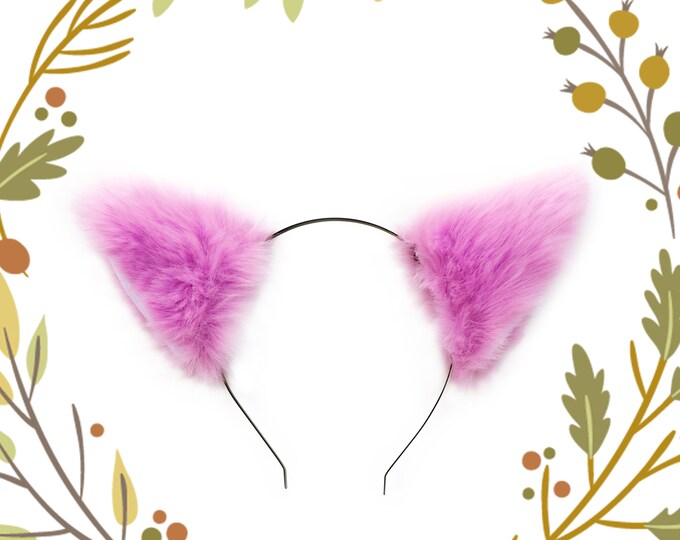 Cat side ears Kitty Headwear Light Purple Furry Animal Headband Costume Bow Bells