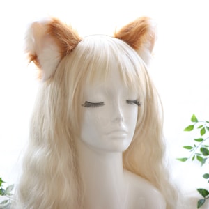 Kattenoren Kitty Fox oren Cosplay Headwear Tan Yellow White Furry Flesh Wolf Dog Animal Headband Kostuum
