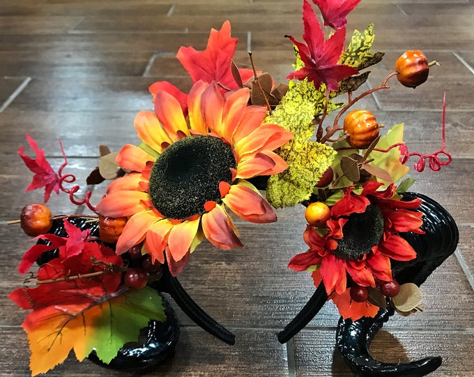 Black Horns Ram Pumpkin Sunflower Flowers Nymph Forest Goat Headdress Sheep Maple leaf Red Yellow Orange