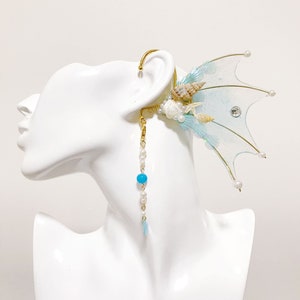 Light Blue Lake Sky Mermaid Earring Sea Shell Fairy Ears Elven Ears Earcuffs cosplay fantasy decoration Nature Fish Fin photography【NALUMI】