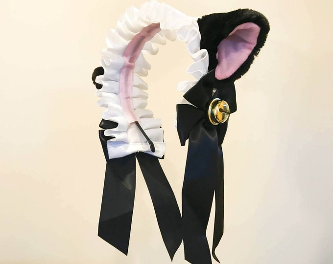 Cat Ears kitty headwear Furry Black Pink White Bells Maid Lolita