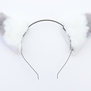 Cat side ears Kitty Head wear Gray Stitching White Furry Animal Headband Costume Bow Bells Halloween NALUMI