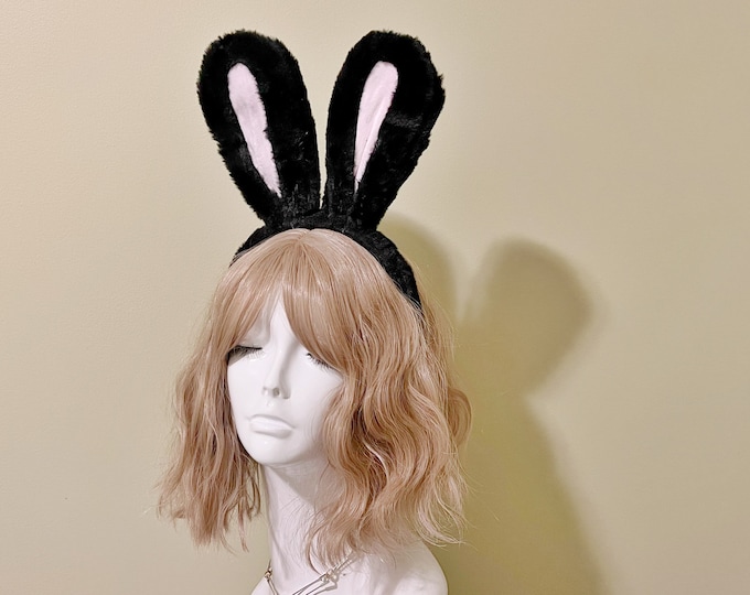 Bunny ears Rabbit Soft Thick Fur Baby Headwear Black Pink Furry Animal Headband Costume Bow Bells  Easter NALUMI