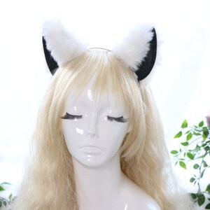 Big Cat ears Kitty Cosplay Headwear White Furry Black Inside Animal Headband Costume