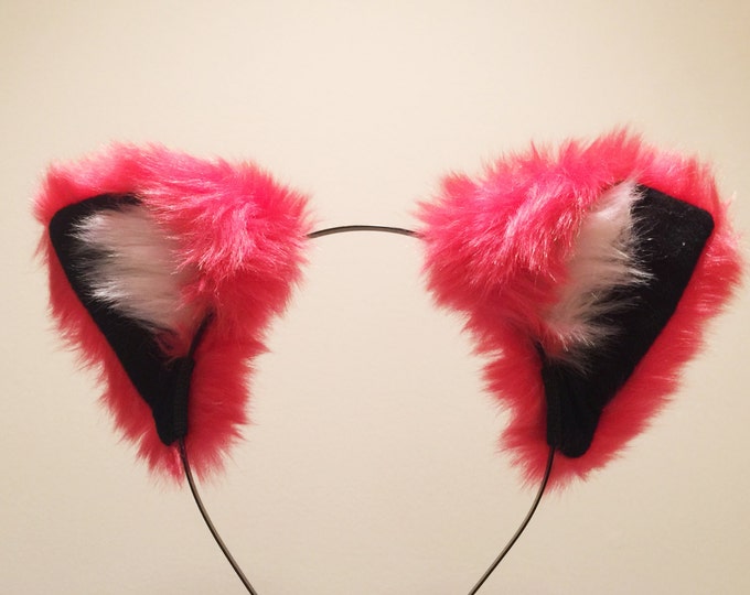 Cat ears Kitty Headwear Cherry Red Furry Animal Headband Costume Bow Bells