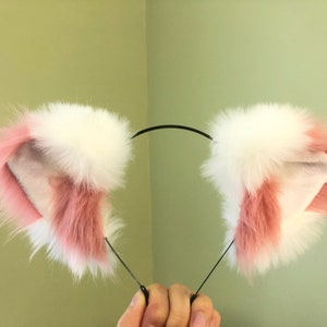 Cat ears Kitty Headwear White/Watermelon Pink Furry Animal Headband Costume Bow Bells