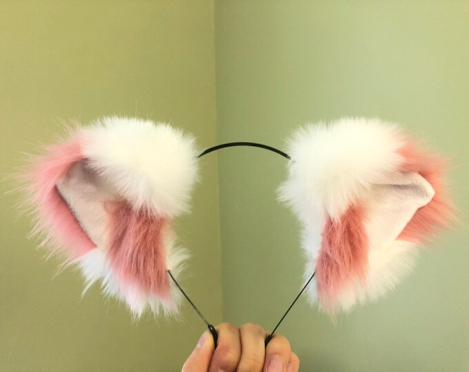 Cat ears Kitty Headwear White/Watermelon Pink Furry Animal Headband Costume Bow Bells