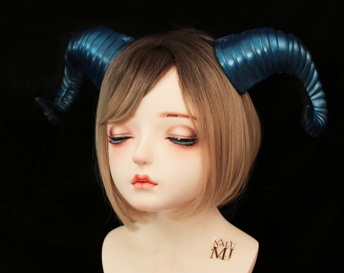 Galaxy Dark Blue Huge Horn Forest Gothic Demon Nymph Ram Horn Headdress Headband Punk Evil sheep Diablo Photography Cosplay【NALUMI】