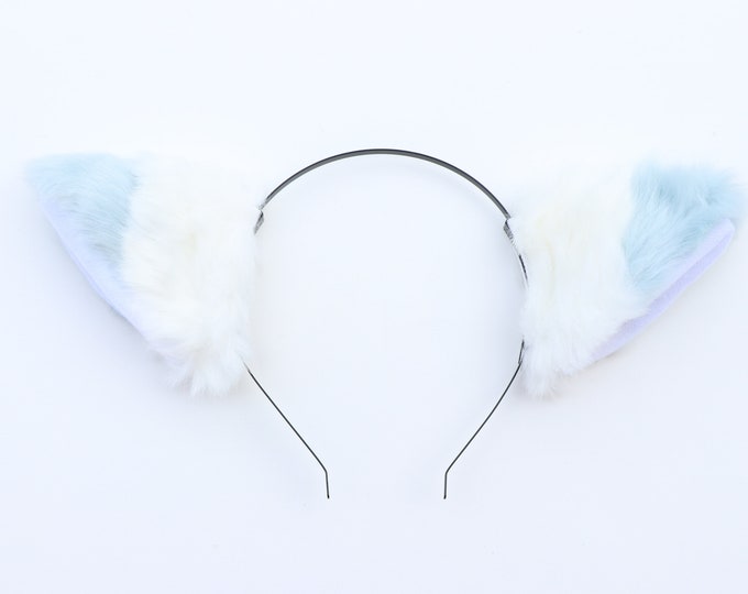Cat side ears Kitty Head wear White Stitching Light Blue Furry Animal Headband Costume Bow Bells Halloween NALUMI