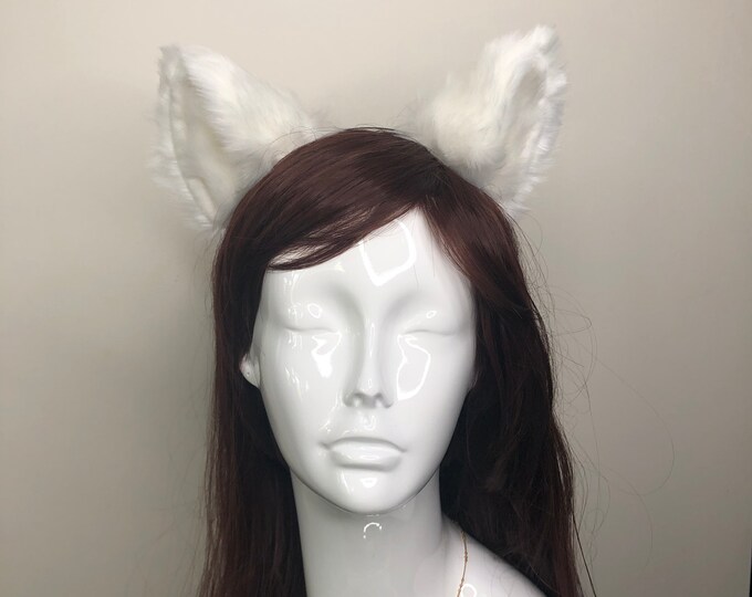 Cat ears Kitty Headwear White Furry White Fur inside Animal Headband Costume Bow Bells
