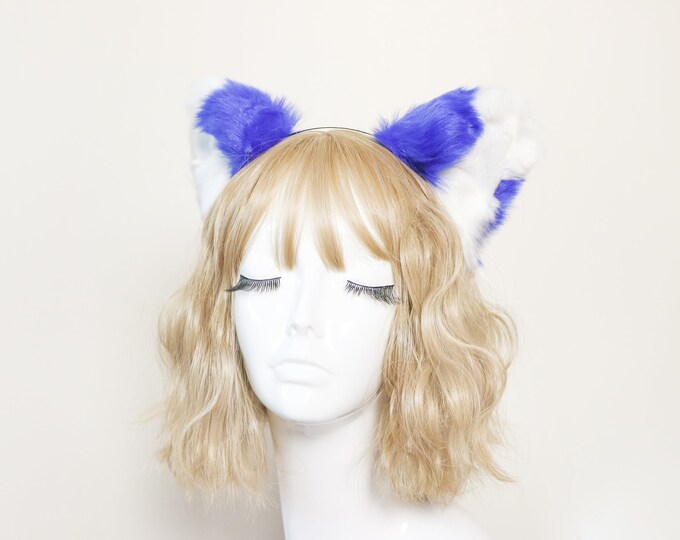 Cat ears Kitty Headwear Watermelon Blue/White Furry Animal Headband Costume Bow Bells