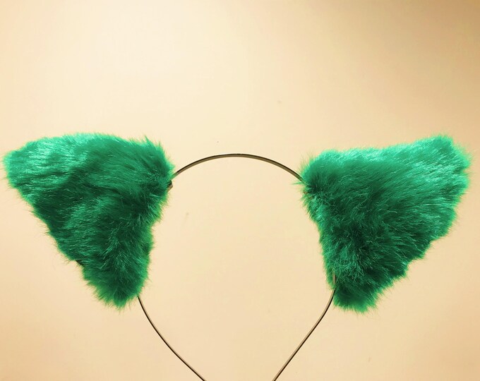 Cat ears Kitty Headwear Green Black Furry Animal Headband Costume Bow Bells