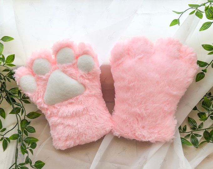 Pink White Cat Paws Kitty kitten Bear Paw Cosplay Anime Furry Animal Costume Halloween