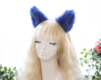 Cat ears Kitty Headwear Whole Blue Thick Furry Animal sky Headband Costume NALUMI