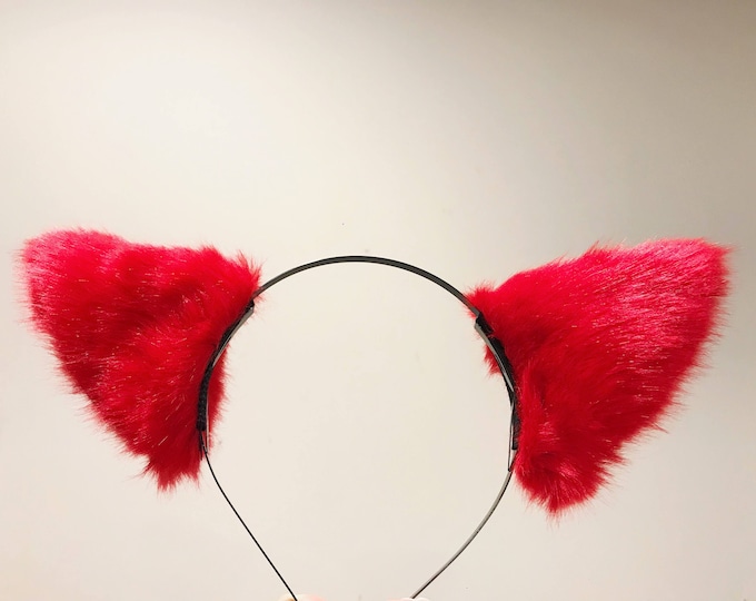 Cat ears Kitty Headwear Red Black Furry Animal Headband Costume Bow Bells