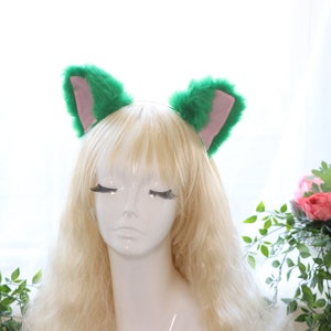 Cat ears Kitty Fox Front ears Cosplay Headwear Green Furry Pink inside Animal Headband Costume