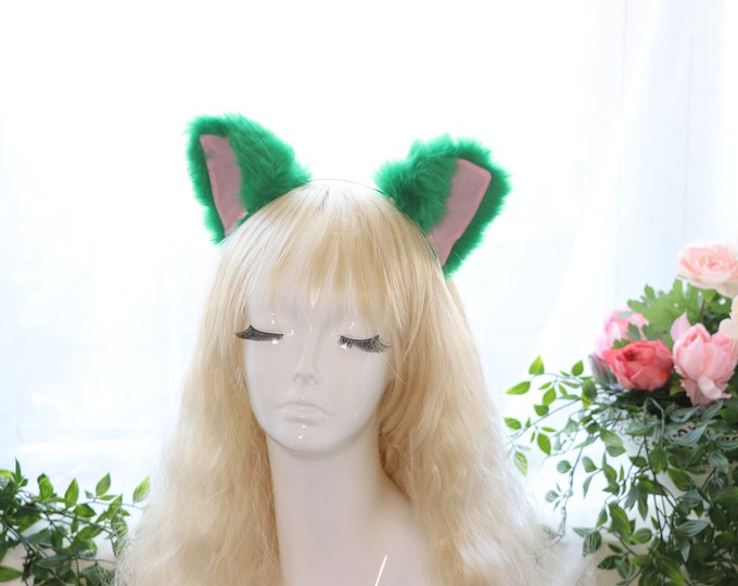 Cat ears Kitty Fox Front ears Cosplay Headwear Green Furry Pink inside Animal Headband Costume