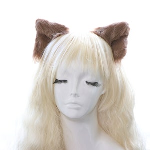 Teddy Brown Cat ears Kitty kitten Cosplay Anime Headwear Long Mix Furry Animal Hair clip Hairpin Costume Natural Simulation